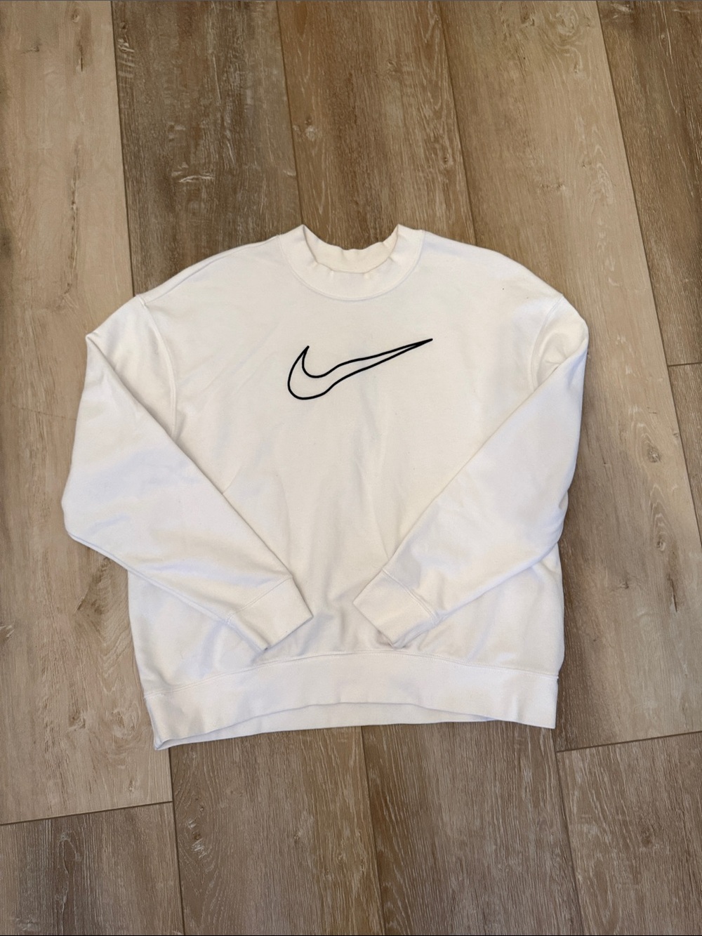 Nike White Crewneck Oversized Sweatshirt with Black Swoosh Outline